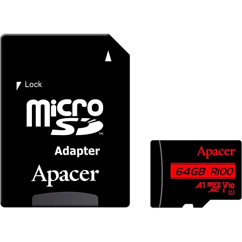 Карта памяти Apacer MicroSDXC R100 64GB Class 10 UHS-I/U1 + SD adapter (AP64GMCSX10UB-R)
