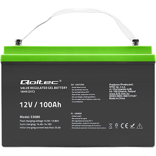 Акумулятор Qoltec GEL 12V (12V/100Ah/1200Wh) (53080) - придбати в Дніпрі, Україні: ціна, характеристики | інтернет-магазин TOUCH