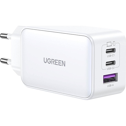 Сетевое зарядное устройство Ugreen CD244 USB-A + 2xUSB-C 65W GaN Tech Fast Charger White (15334)