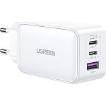 Сетевое зарядное устройство Ugreen CD244 USB-A + 2xUSB-C 65W GaN Tech Fast Charger White (15334)