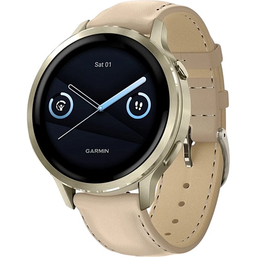 Смарт-часы Garmin Venu 4 41 mm Lunar Gold with Light Sand Leather Band (010-03013-03)