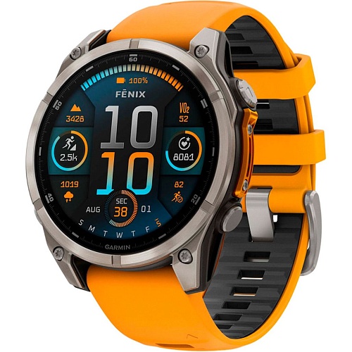 Смарт-часы Garmin Fenix 8 AMOLED Sapphire 47mm Titanium with Spark Orange/Graphite Silicone Band (010-02904-10)