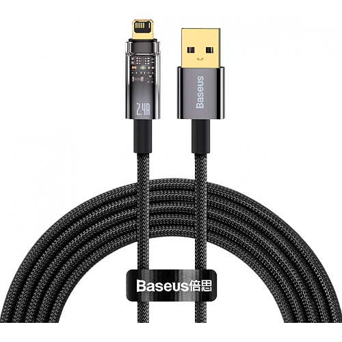 Кабель Baseus Explorer Series Auto Power-Off Fast USB to Lightning 2.4A 2m Black (CATS000501) - придбати в Дніпрі, Україні: ціна, характеристики | інтернет-магазин TOUCH