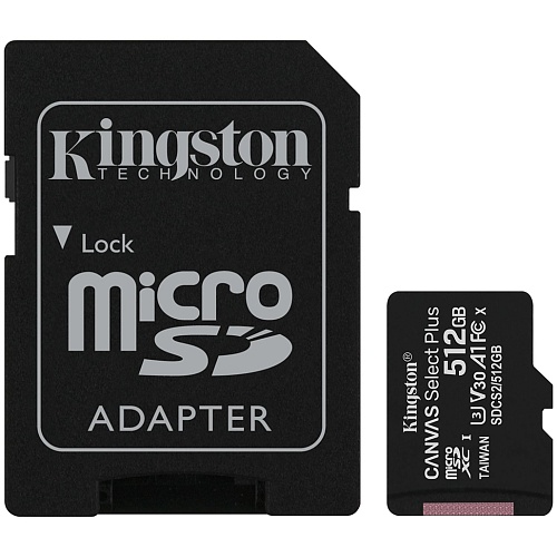 Карта памяти Kingston microSDXC Canvas Select Plus 512GB Class 10 UHS-1 + SD адаптер (SDCS2/512GB)