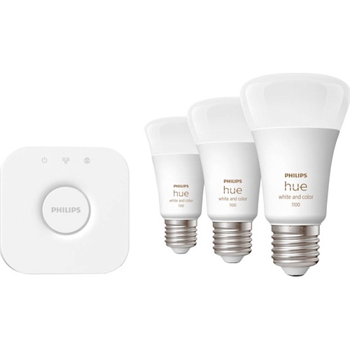 Стартовый комплект Philips Hue E27 White and Color 1100лм 3 шт + Hue Bridge