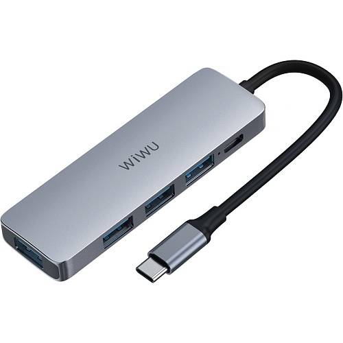 USB-хаб WiWU Alpha A541BC 5 в 1 Type-C Gray