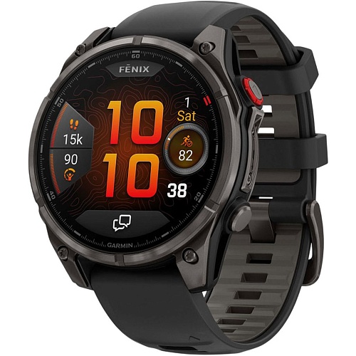 Смарт-часы Garmin Fenix 8 Pro AMOLED Sapphire 47mm Carbon Gray DLC Titanium with Black/Pebble Gray Silicone Band (010-03198-01)