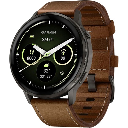 Смарт-часы Garmin Venu 4 45mm Slate with Brown Leather Band (010-03014-03)