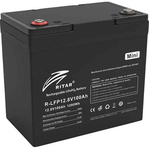 Аккумулятор Ritar LiFePO4 12V (12.8V/100Ah/1280Wh) (R-LFP12.8V100AH-MINI) Аккумулятор Ritar LiFePO4 12V (12.8V/100Ah/1280Wh) (R-LFP12.8V100AH-MINI)