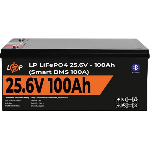 Аккумулятор LogicPower LiFePO4 Smart BT 24V (25.6V/100Ah/2560Wh) (Smart BMS 100А) (20200)