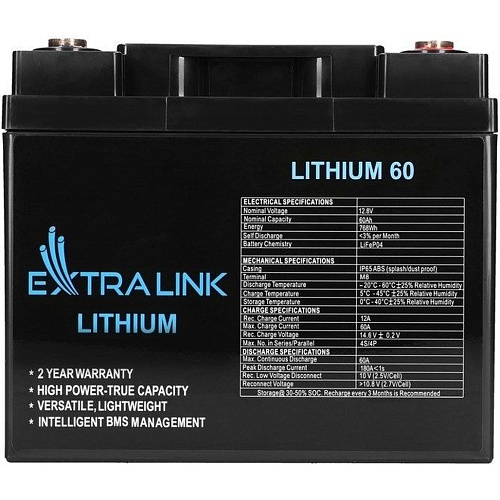 Аккумулятор Extralink LiFePO4 12V (12.8V/60Ah/768Wh) (EX.30448)