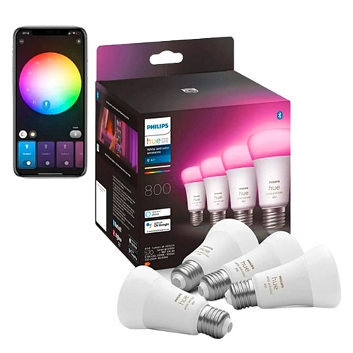 Умная лампочка Philips Hue E27 White and Color 800лм 60Вт 7W ZigBee, Bluetooth, Apple HomeKit 4 шт. (871869967369)