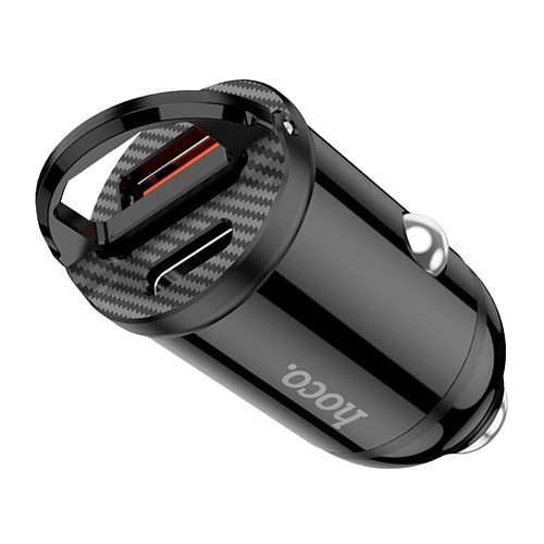 Автомобильное зарядное устройство Hoco NZ2 Link PD 30W+QC3.0 Type-C + USB (Black)