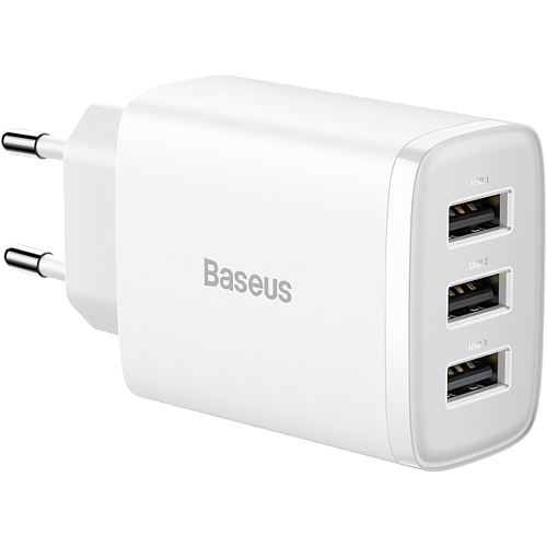 Мережевий зарядний пристрій Baseus Compact Charger 3U 17W 3USB White (CCXJ020102) - придбати в Дніпрі, Україні: ціна, характеристики | інтернет-магазин TOUCH Мережевий зарядний пристрій Baseus Compact Charger 3U 17W 3USB White (CCXJ020102) - придбати в Дніпрі, Україні: ціна, характеристики | інтернет-магазин TOUCH