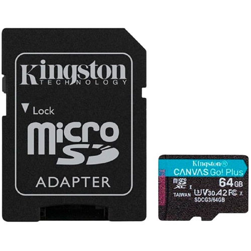 Карта памяти Kingston microSDXC Canvas Go! Plus 64Gb Class 10 UHS-1 U3 (SDCG3/64GB) + SD адаптер