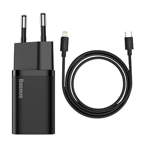 Сетевое зарядное устройство Baseus 20W Super PD Charger + Cable USB-C to Lightning Black (TZCCSUP-B01)